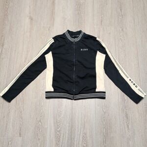 BCBG Max Azria Womens XL Track Jacket Black Cream Colorblock Full Zip Logo